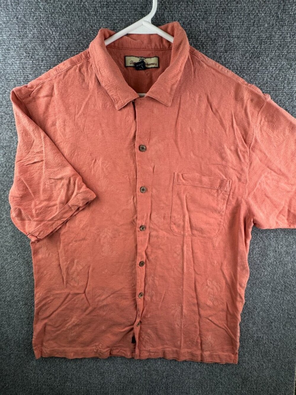 Tommy Bahama Men Silk Button Up Shirt Short Sleeve Hawaiian Orange Large Floral